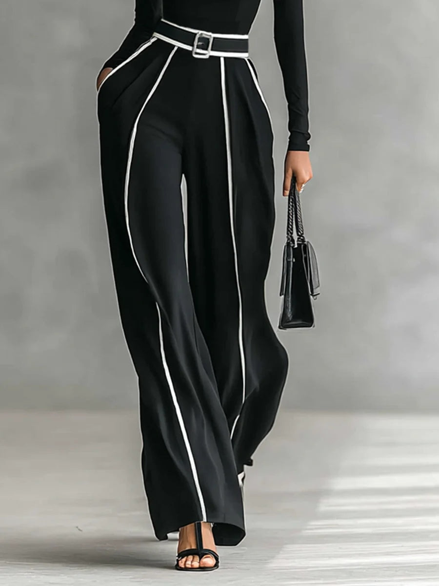 EMMA™║ Conjunto elegante de dos piezas con cuello alto y pantalón ancho