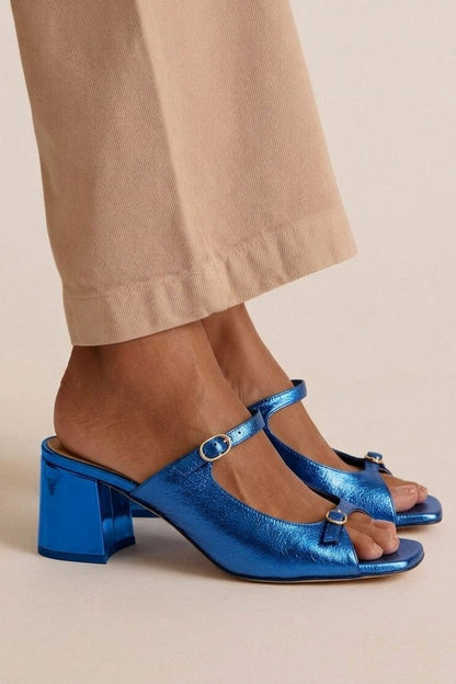Sonsoles - Tacones Gruesos con Tira Trasera y Puntera en Bloques para Verano