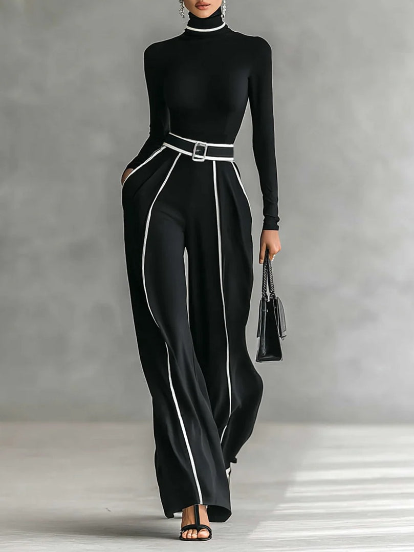 EMMA™║ Conjunto elegante de dos piezas con cuello alto y pantalón ancho