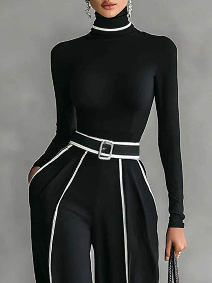 EMMA™║ Conjunto elegante de dos piezas con cuello alto y pantalón ancho