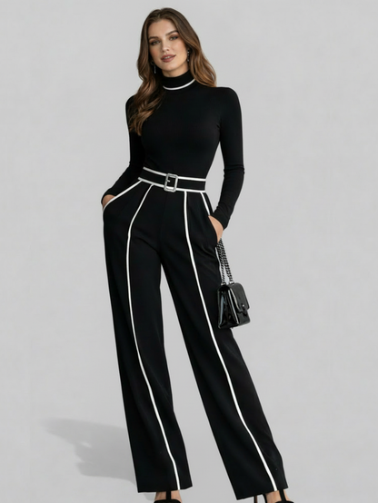EMMA™║ Conjunto elegante de dos piezas con cuello alto y pantalón ancho