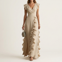 Celeste | Vestido Maxi Cruzado con Escote en V, Manga Mariposa y Volante Cascada