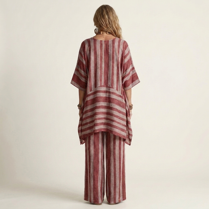 Sasha | Conjunto de Dos Piezas de Rayas en Algodón y Lino