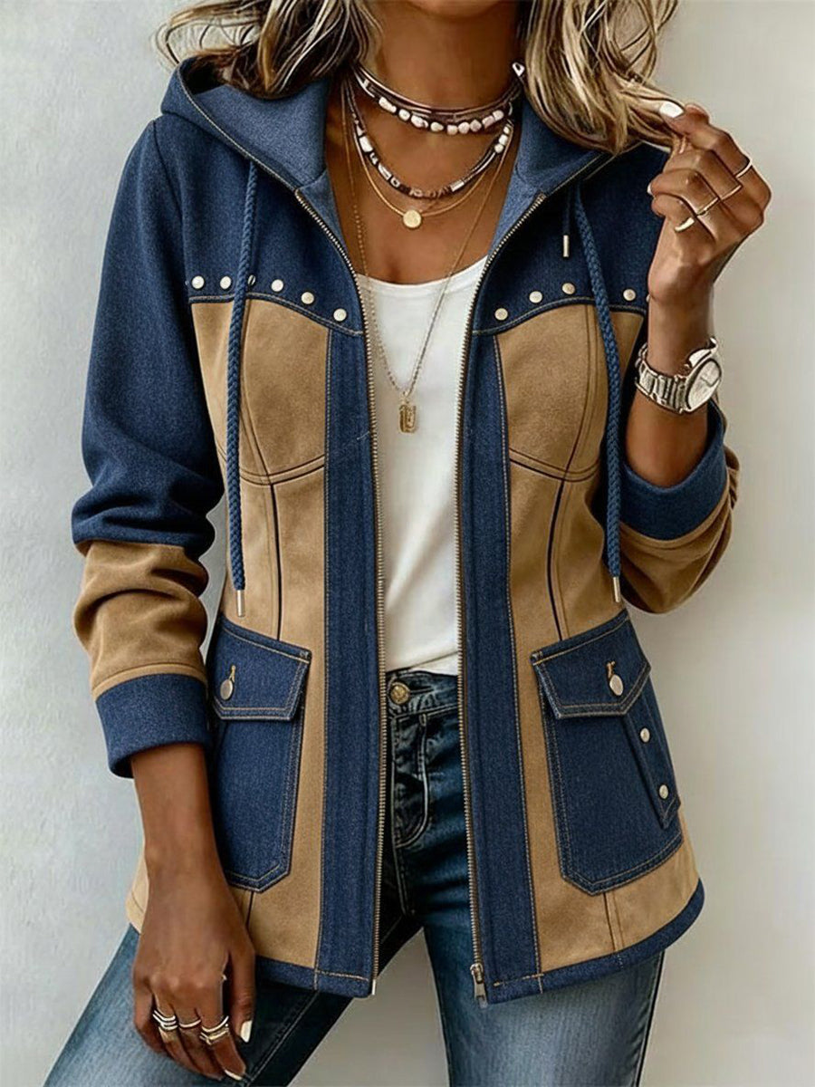 Adriana | Chaqueta con Capucha en Marino y Camel